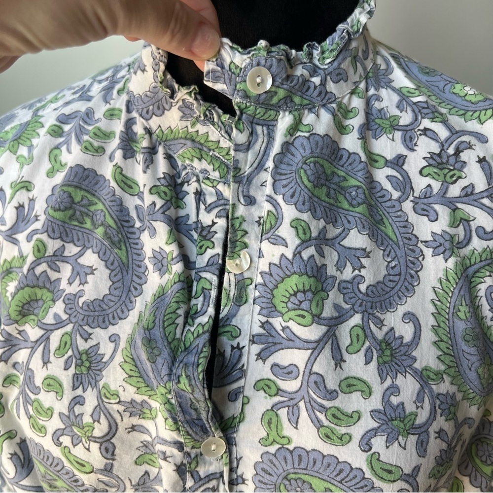 Women’s Paisley Drawstring Waist Dress in White, Green & Blue - Picture 11 of 12